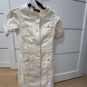 Karen Millen Cream Short Sleeve Button-Front Mini Dress